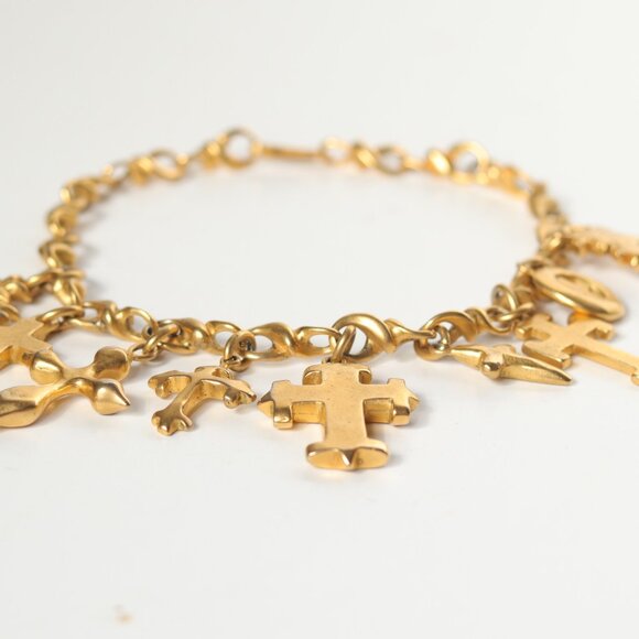 Rare Signed Robert Lee Morris 4 Donna Karan Gold Plated/Brass 9 Crosses Necklace - Picture 1 of 8